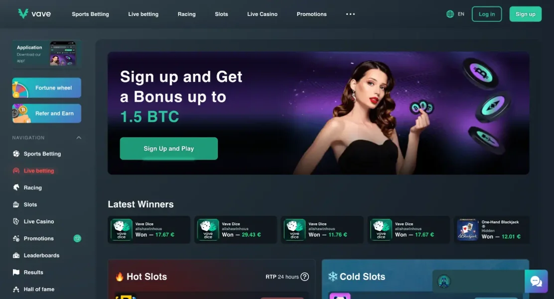 Vave Casino APK — скриншот 1